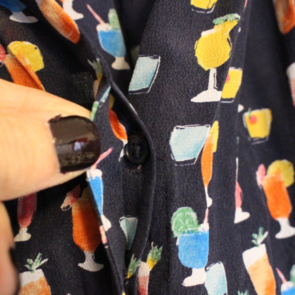 Joie Cocktail Pattern Button Down Blouse Size Xs - image 6